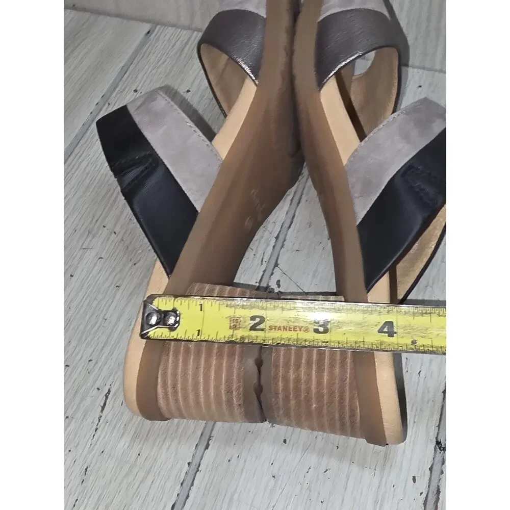Dansko Theresa Slide Sandals Gray Black Leather Block Heel Shoes US 9 Boho